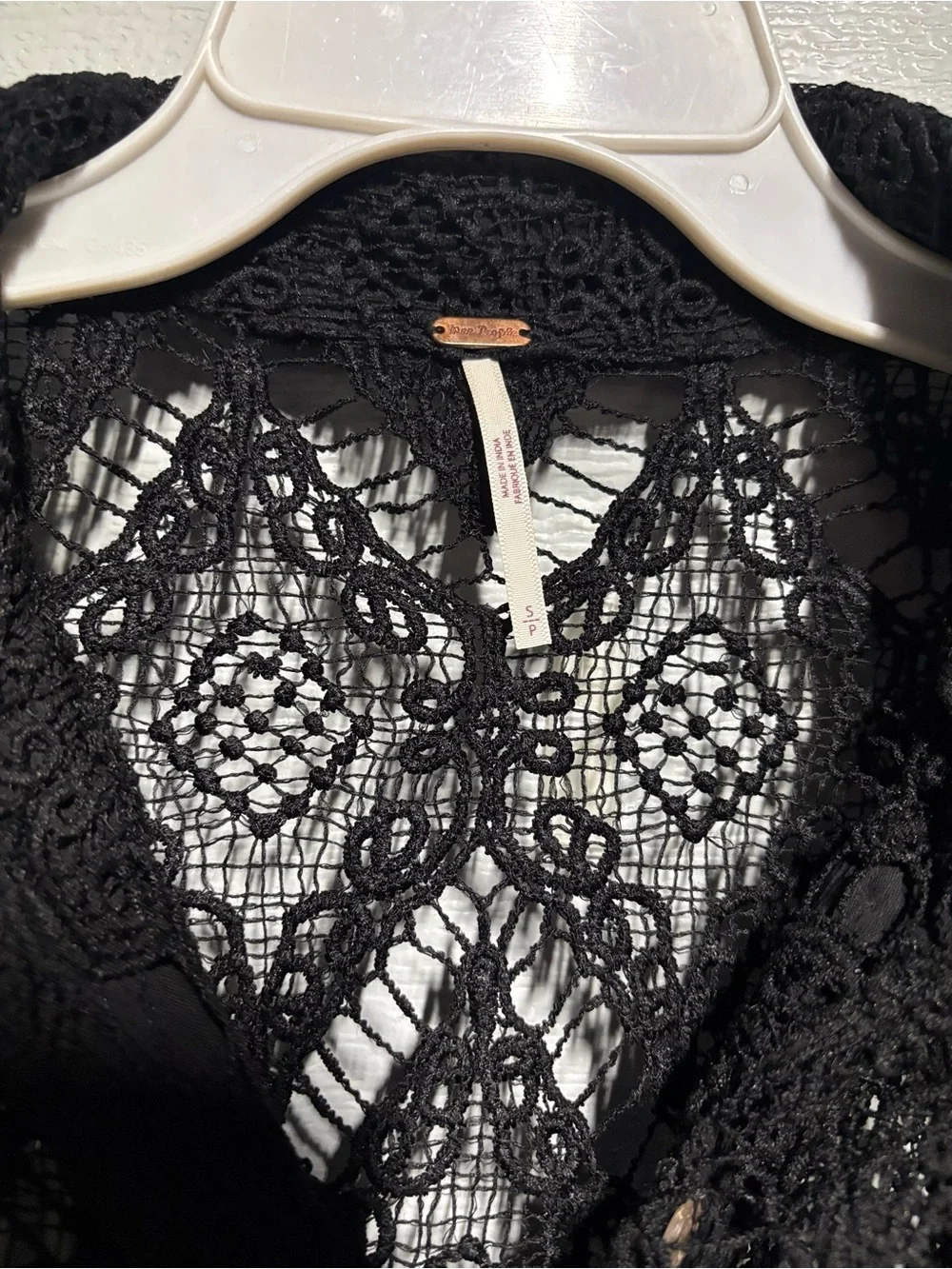 Free People Black Crochet Lace Button-Down Top